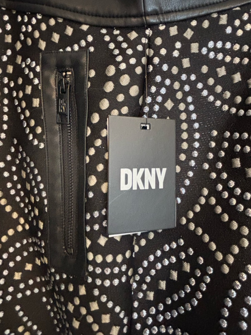DKNY Black Skirt with Silver and Bronze Dot Pattern
